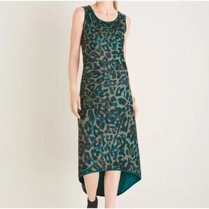 Chico's Midi Dress Womens Size 4 (XXL) Green Animal Print Hi-Lo Hem Sleeveless
